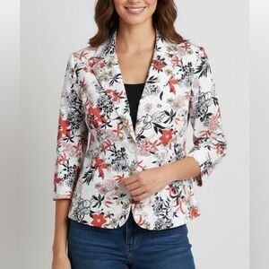 Notations Floral Blazer - Red, Black, White